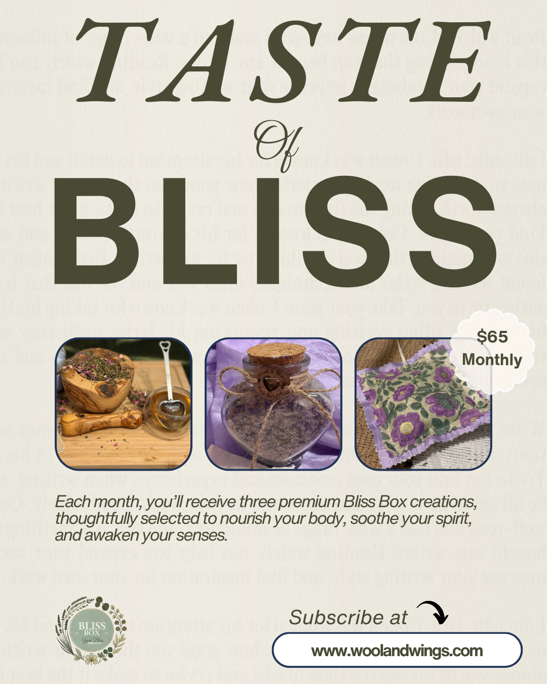 Taste of Bliss – A Monthly Self-Care Mini Experience